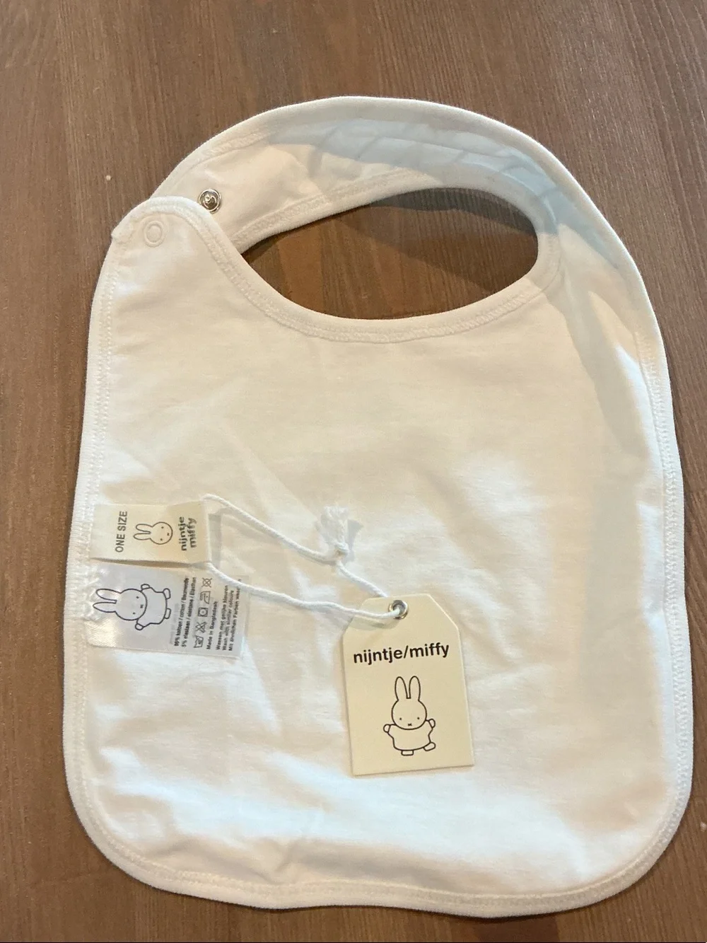 Nijntje x Miffy White Bib with Blue Stripes and Multicolor Dutch Print